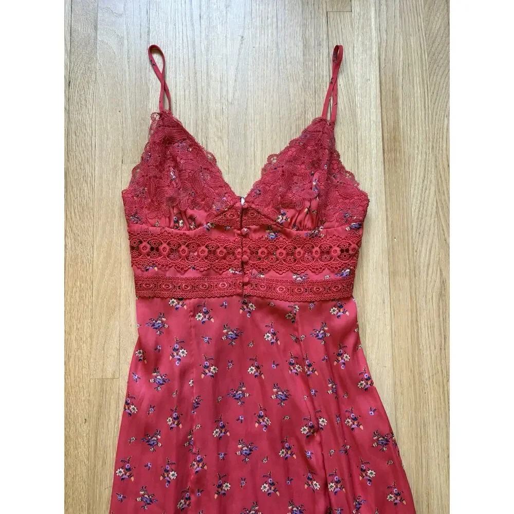 Free people Out & About Maxi Slip Dress In Cute Floral-red Size S - Picture 2 of 8